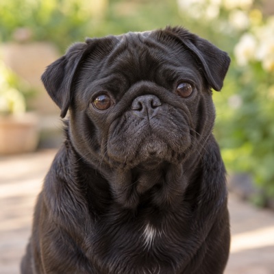 Sadie, a black pug